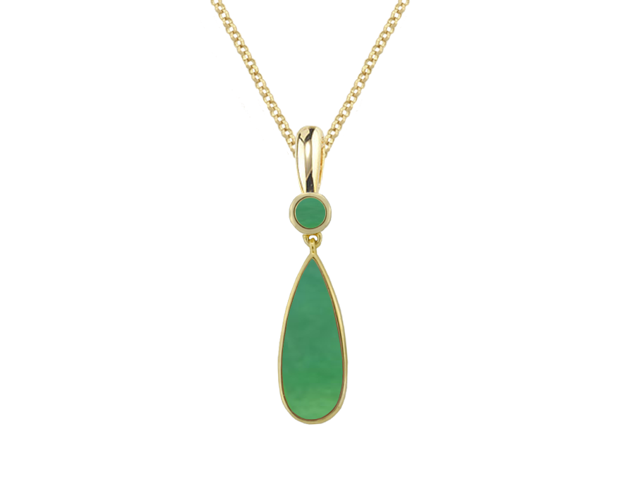 Amore 9ct Gold Green Jade Teardrop Pendant