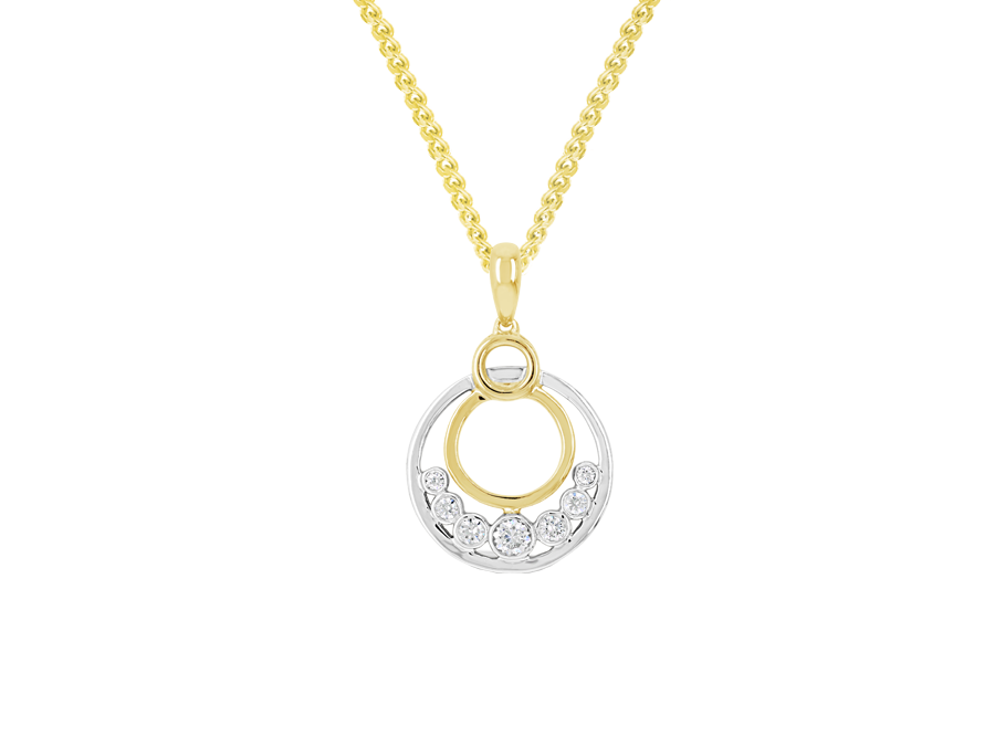 9ct 2 Tone Gold Diamond Circles Pendant