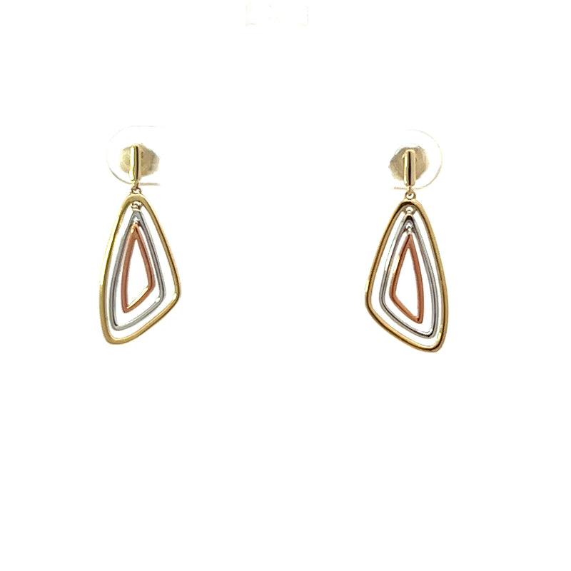9ct Three Tone Offset Triangle Earrings 6994YWR