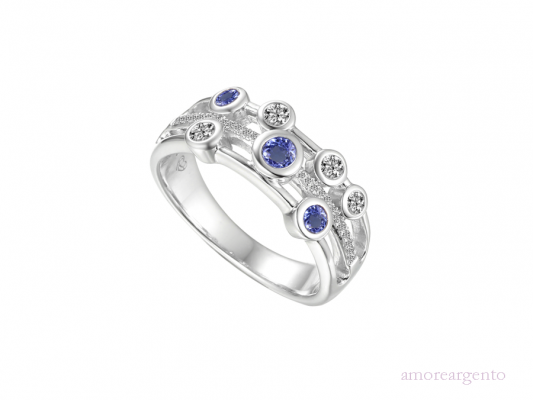 Amore 3 Row CZ and Tanzanite Ring 9235SILCZ/TZ