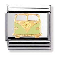 NOMINATION Gold Peace and Love Green Van Charm 030270 03
