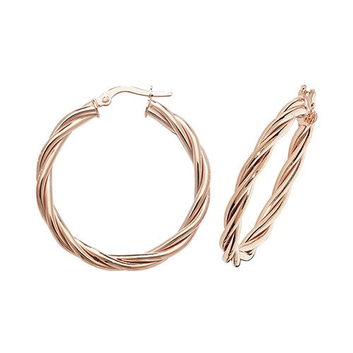 9ct Rose Gold Twisted 25mm Hoop Earring