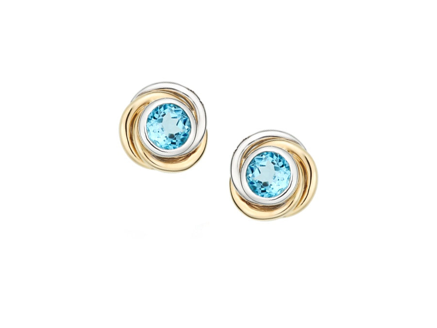 9ct Gold Two Tone Blue Topaz Knot Earrings 7875YW/BT
