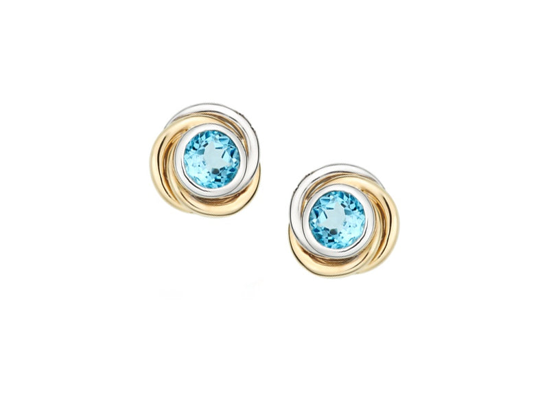 9ct Gold Two Tone Blue Topaz Knot Earrings 7875YW/BT