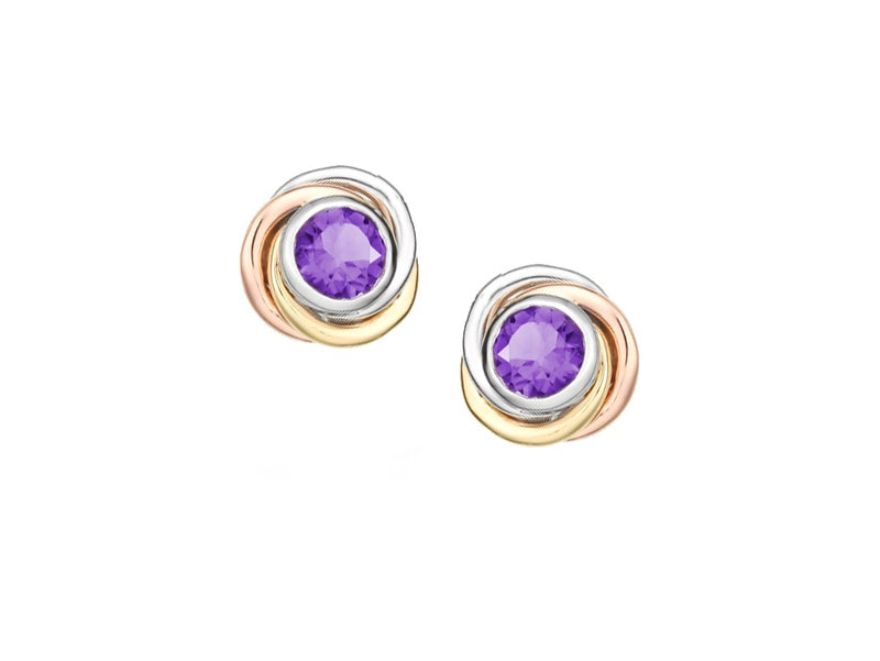 9ct Gold Two Tone Amethyst Knot Earrings 7875YWR/AM