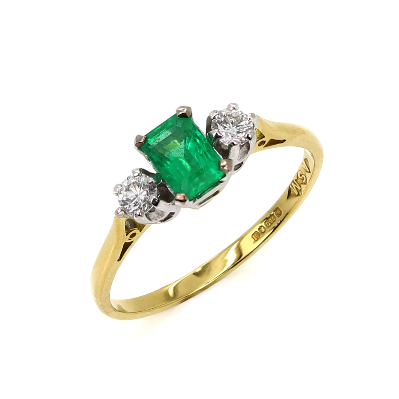18ct Yellow Gold Emerald & Diamond Trilogy Ring - ASM001
