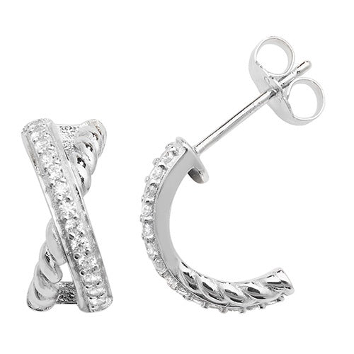 Silver Crossover CZ Earrings