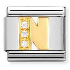 Nomination Gold CZ Letter N Charm 030301-14