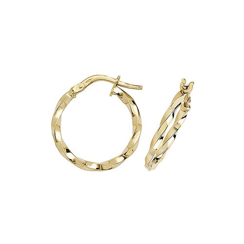 9ct Yellow Gold Twisted 15mm Hoop Earrings