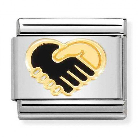 NOMINATION Gold Heart Handshake Black Enamel 030272-57