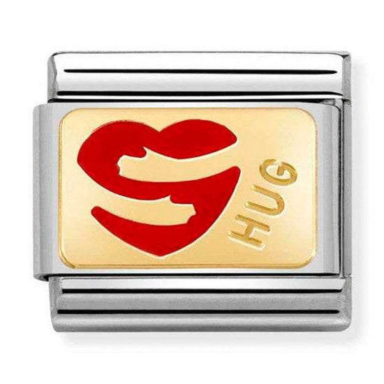 Nomination Gold Heart HUG Red Enamel 030284-49