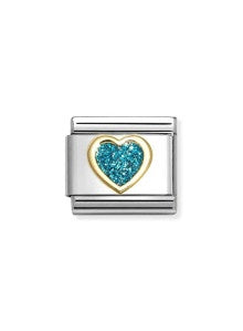 NOMINATION 18k Gold Light Blue Glitter Heart Charm 030220/08