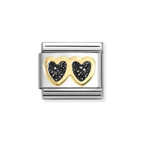 Nomination 18k Gold Black Glitter Double Heart Charm 030220/14
