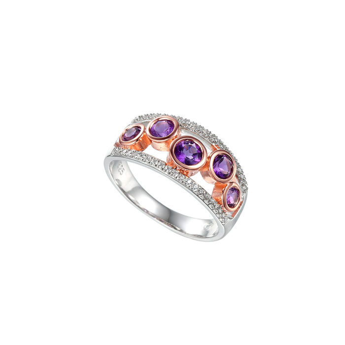 Amore 9ct White Gold Diamond Rose Gold Amethyst Ring