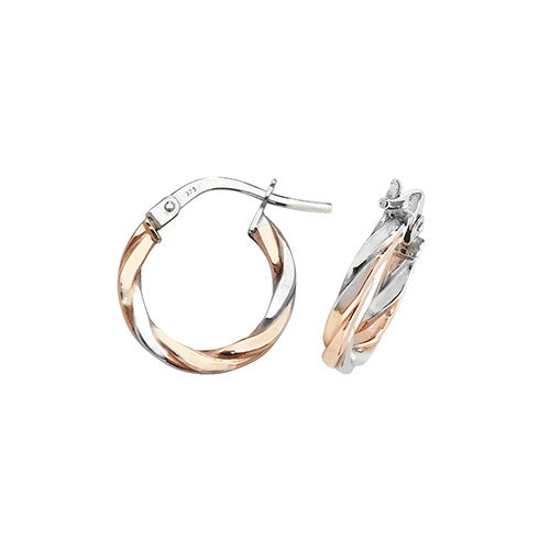 9ct Rose/White Gold Twisted 10mm Hoop Earrings
