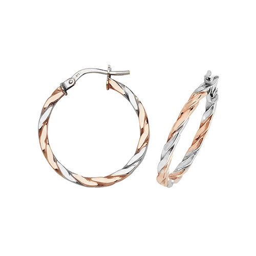 9ct Rose/White Gold Twisted 20mm Hoop Earrings