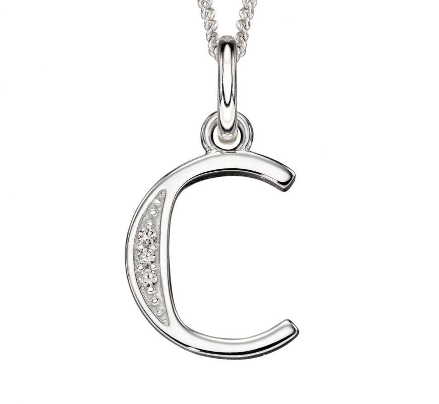 Silver Art Deco CZ 'C' Pendant