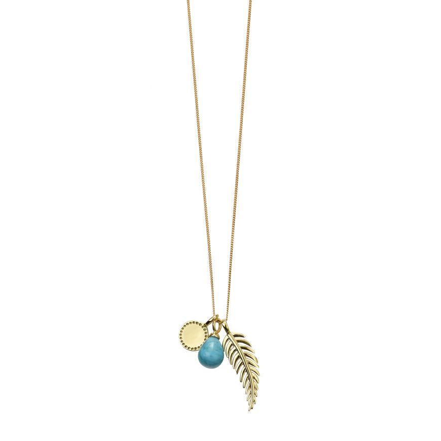 Gold Plated Blue Magnesite Feather Disc Pendant