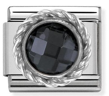 Nomination Round Black Faceted CZ Charm 330601-011