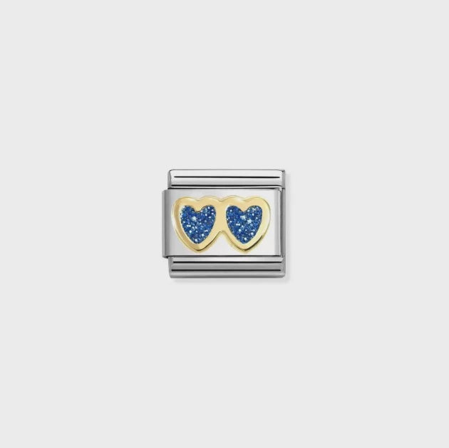 NOMINATION 18k Gold Blue Glitter Double Heart Charm 030220/11