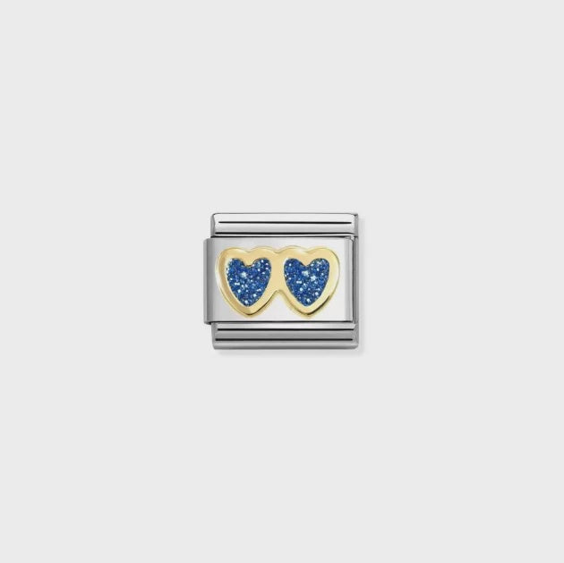 Nomination 18k Gold Blue Glitter Double Heart Charm 030220/11