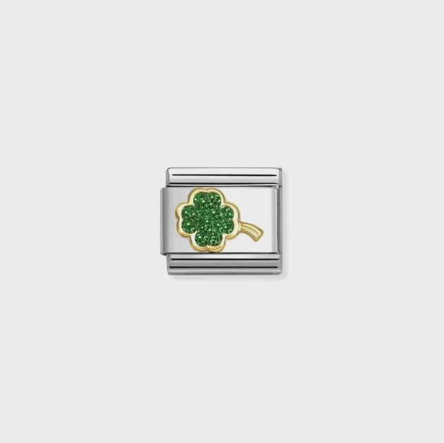 Nomination 18k Gold Green Glitter Four Leaf Clover Charm 030220/18
