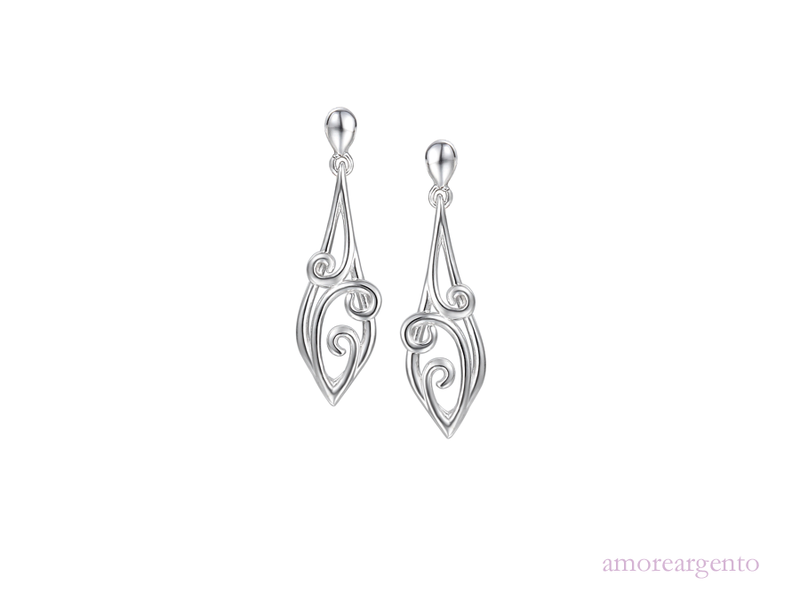 Amore Silver Fretwork Marquise Drop Earrings 9027SIL