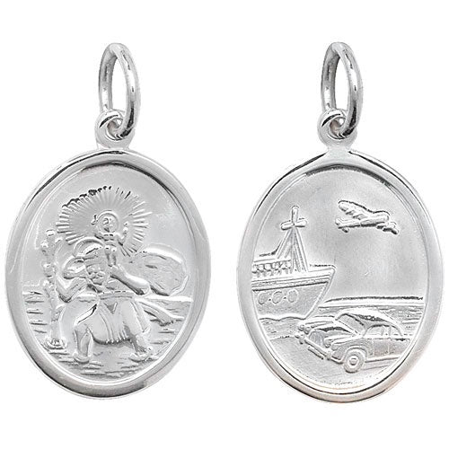 Silver St Christopher double Sided Oval Pendant G6822