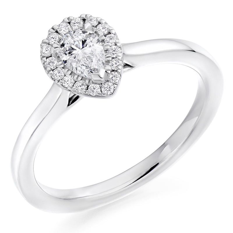 Platinum Pear Shaped Halo Diamond Ring 0.40ct - ENG4952