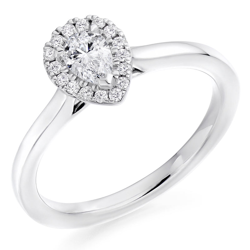 Platinum Pear Shaped Halo Diamond Ring 0.40ct D/VS2