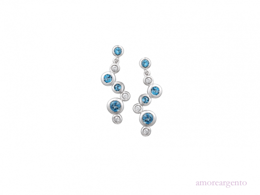 Silver Bubble Blue Topaz Earrings