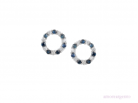 Silver Sapphire & CZ Circle Earrings
