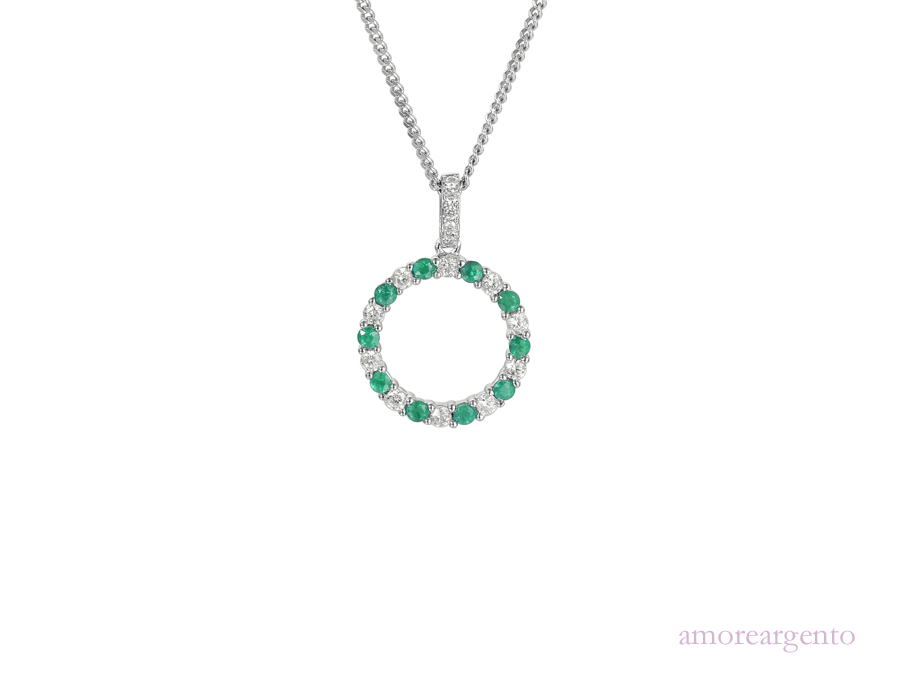 Silver Emerald & CZ Circle Pendant