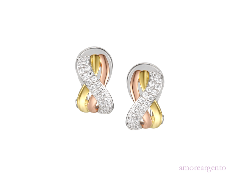 Amore 3 Tone CZ Crossover Clip Earrings