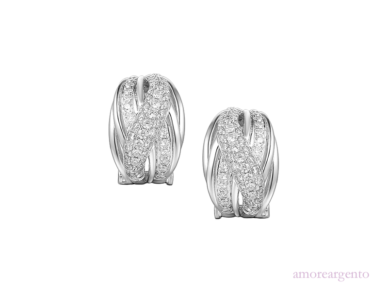 Amore Silver CZ Clip Earrings
