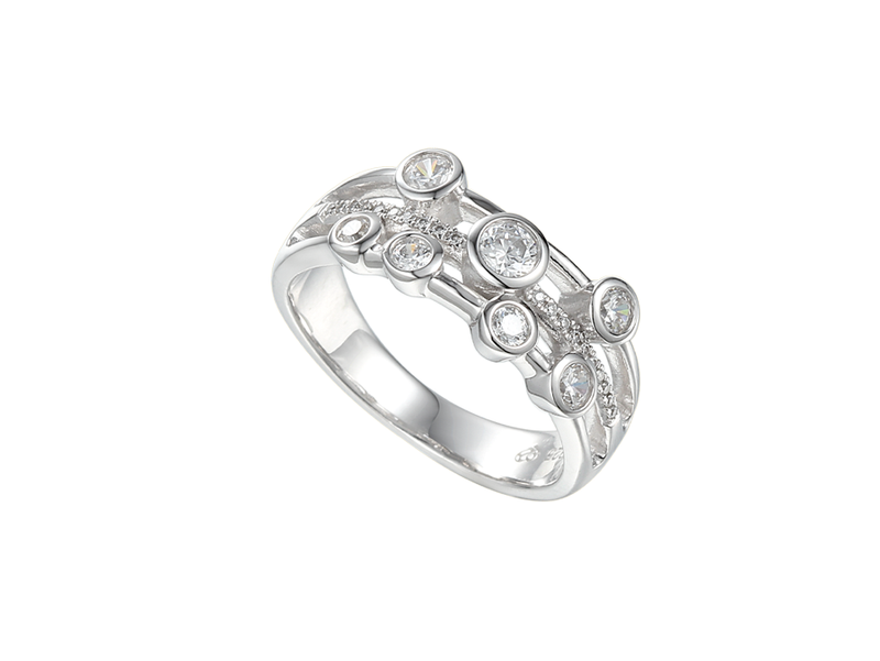 Silver 3 row Rubover Set CZ Ring