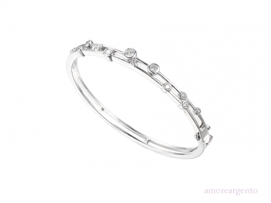 Silver Cubic Zirconia Two Row Bangle