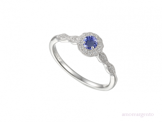 Silver CZ & Tanzanite Round Ring