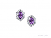 Silver Oval Cluster Earrings Amethyst/CZ
