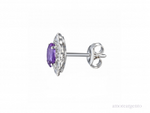 Silver Oval Cluster Earrings Amethyst/CZ