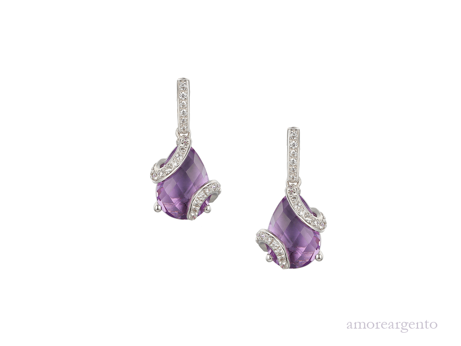 Amore Silver CZ Amethyst Drop Earrings