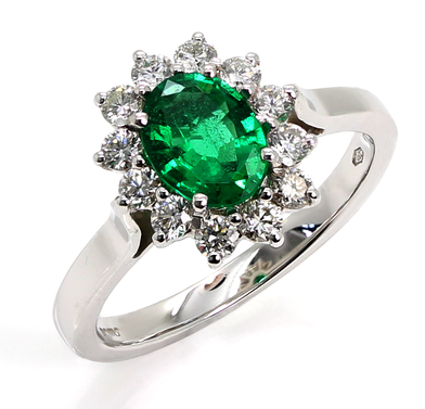 18ct White Gold Emerald & Diamond Cluster Ring