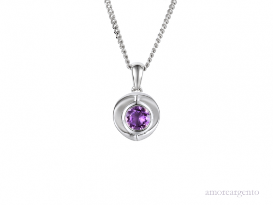 Silver Amethyst Round Pendant