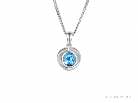 Silver Blue Topaz Round Pendant
