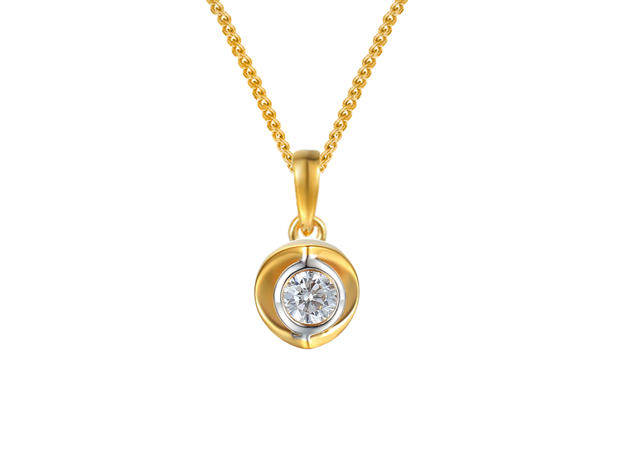 9ct Gold Round Diamond Single Stone Pendant 0.19ct