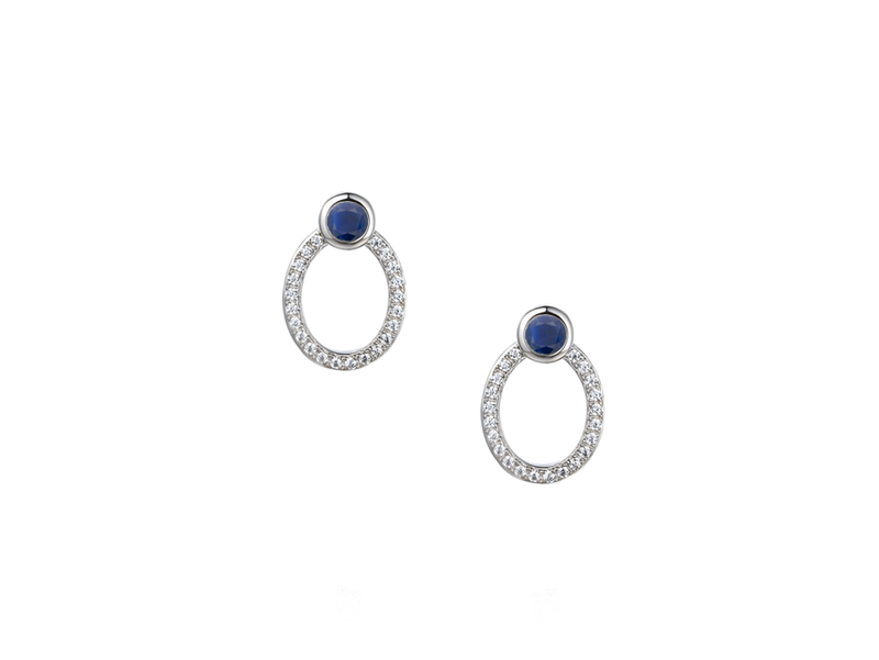 Amore Open Oval CZ and Sapphire Earrings 9299ESILCZ/S