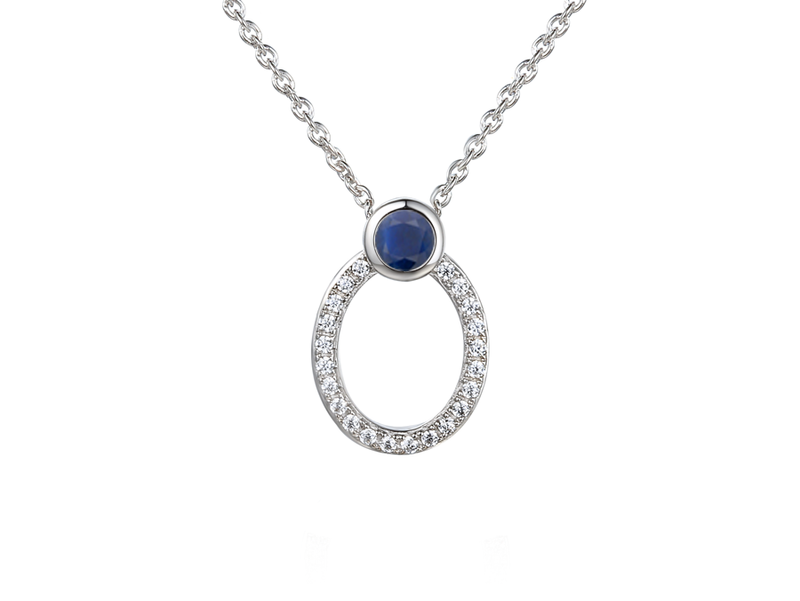 Amore Open Oval CZ and Sapphire Necklace 9299SILCZ/S