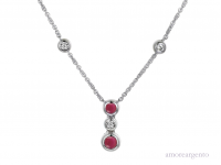 Silver Ruby & CZ Drop Necklace
