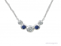 Silver CZ Sapphire Rubover Necklace
