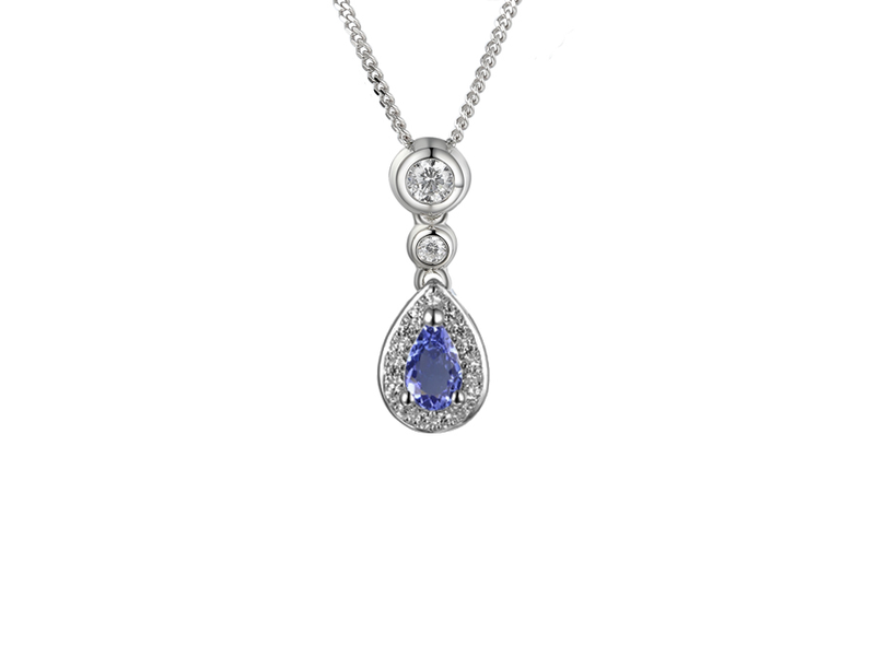 Amore Silver Tanzanite Teardrop CZ Necklace 9346SILCZ/TZ